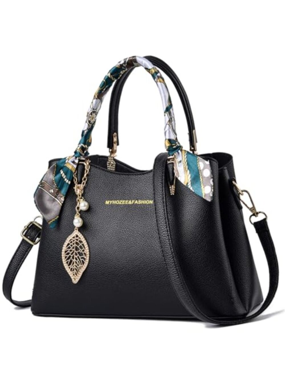 Women's Waterproof PU Leather Top-Handle Satchel Crossbody Bag w/ Scarf &